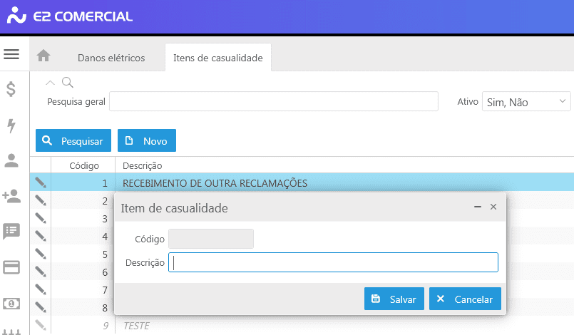 Cadastro de Itens de Causalidade