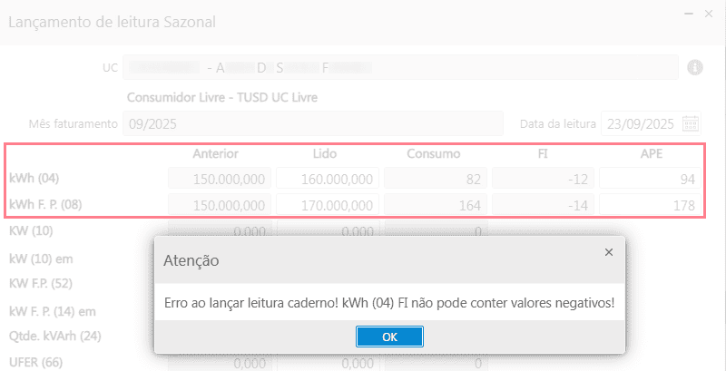 Valores APE maiores que o consumo